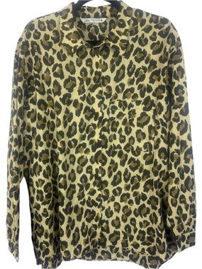 Zara Leopard Print 100% Cotton Button-Down Long Sleeve Blouse - Size XXL
